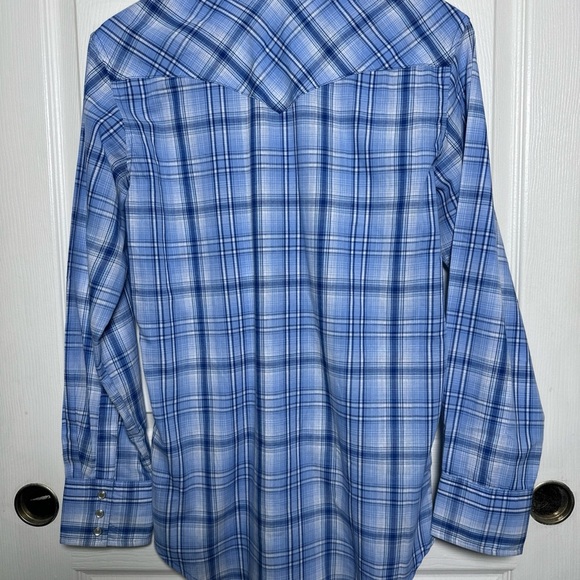 Wrangler Western Shirt Men’s Small Blue Plaid Pearl Snap Long Slv Cowboy Rodeo - Picture 2 of 13
